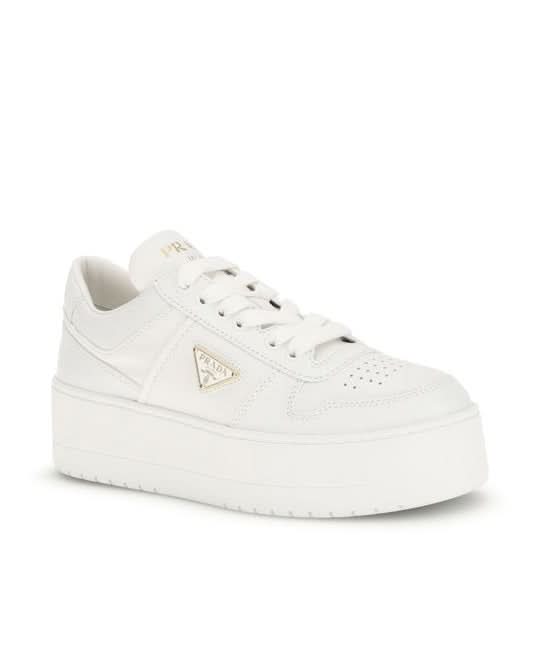 Prada White Calf Leather Bos Taurus Platform Sneakers Sneakers