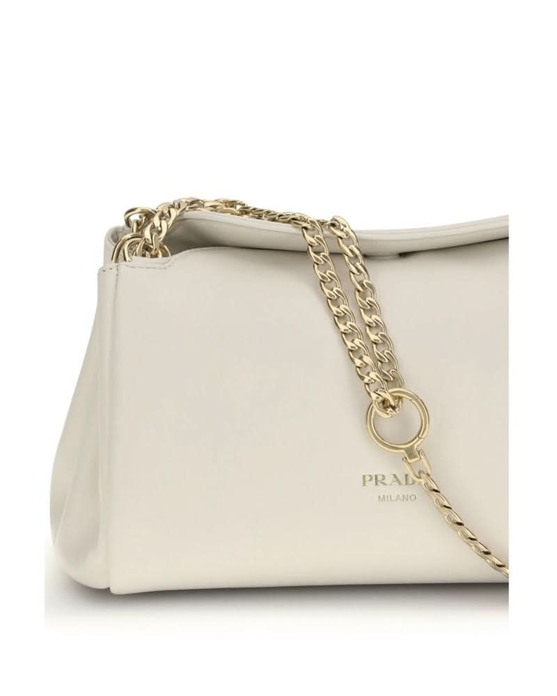 Prada White Calf Leather Bos Taurus Shoulder Bag