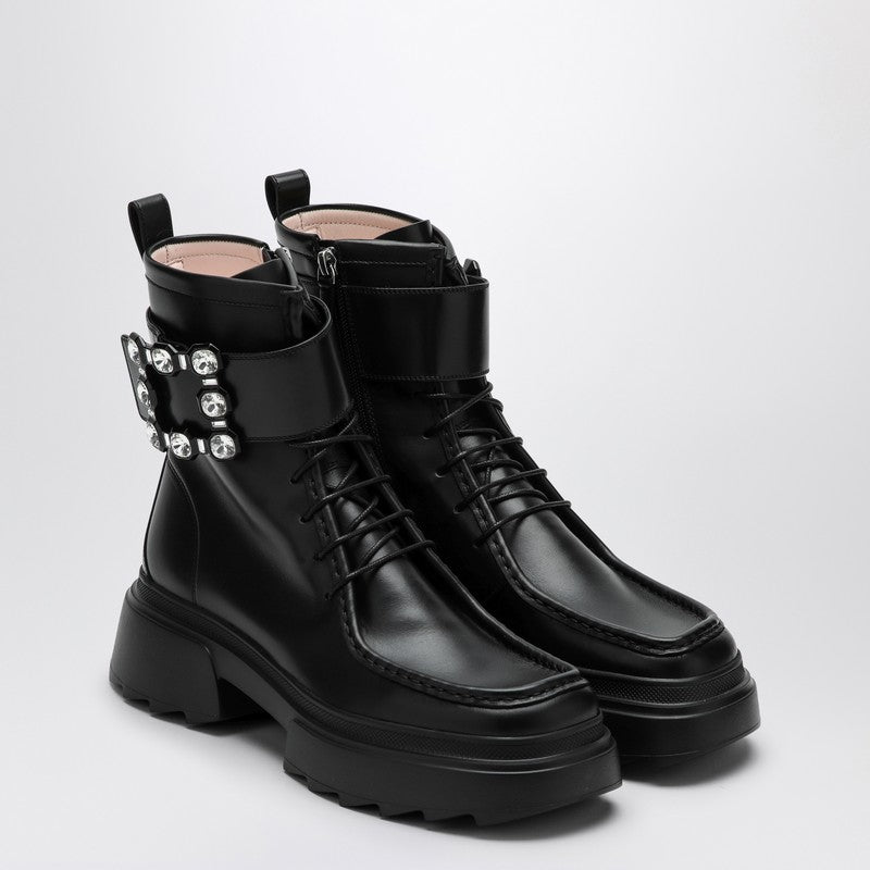 Roger Vivier Black Leather Lace Up Boot Glam Steals