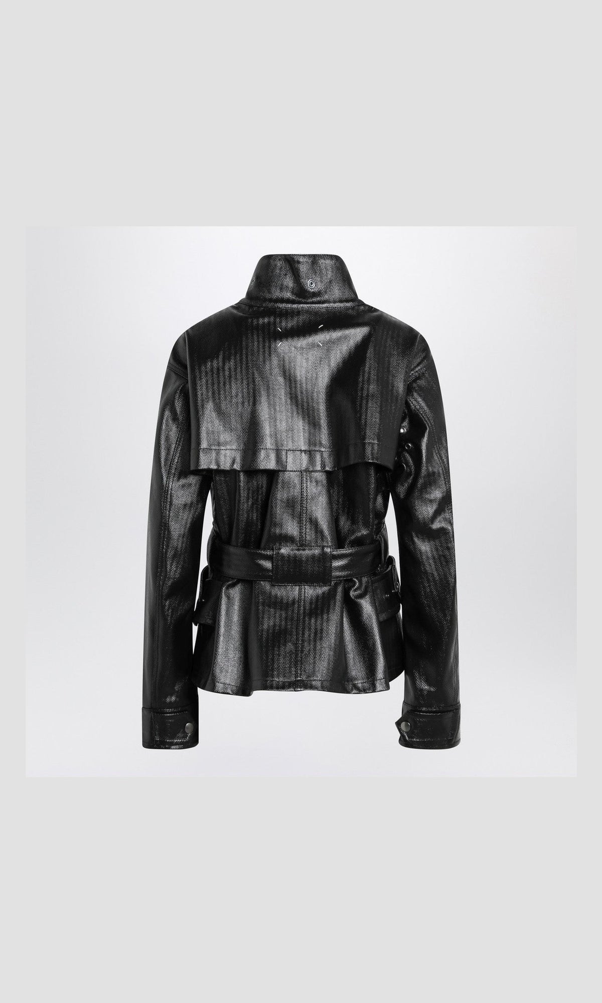 Maison Margiela Black cotton laminated belted jacket Glam Steals