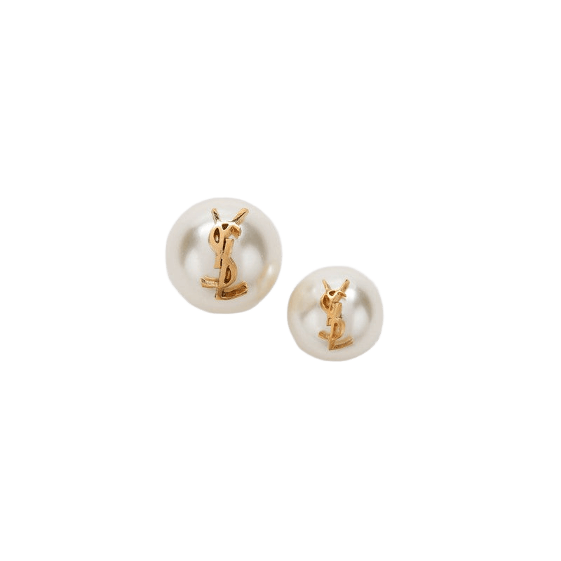 Saint Laurent Asymmetrical Earrings with Pearl and Cassandre Logo Glam Steals