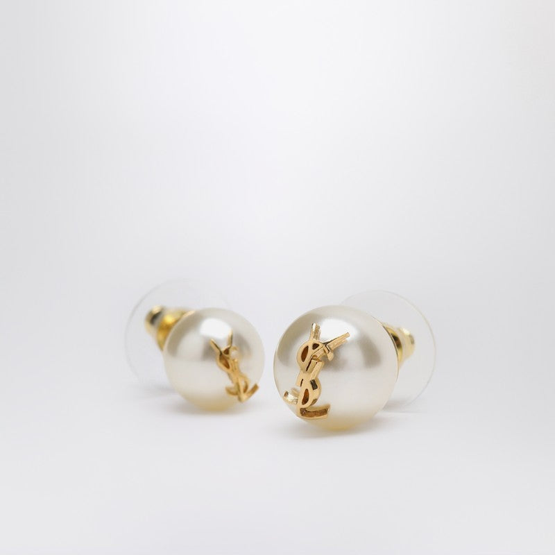 Saint Laurent Asymmetrical Earrings with Pearl and Cassandre Logo Glam Steals