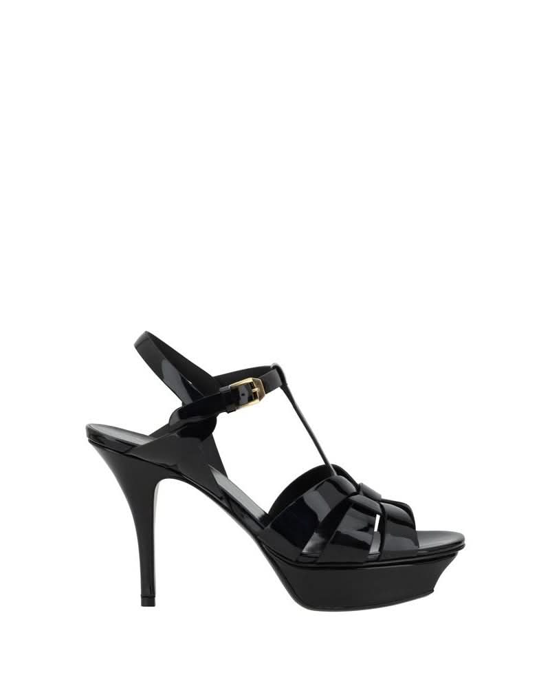 Saint Laurent Black Calf Leather Bos Taurus Stiletto Heel Sandals