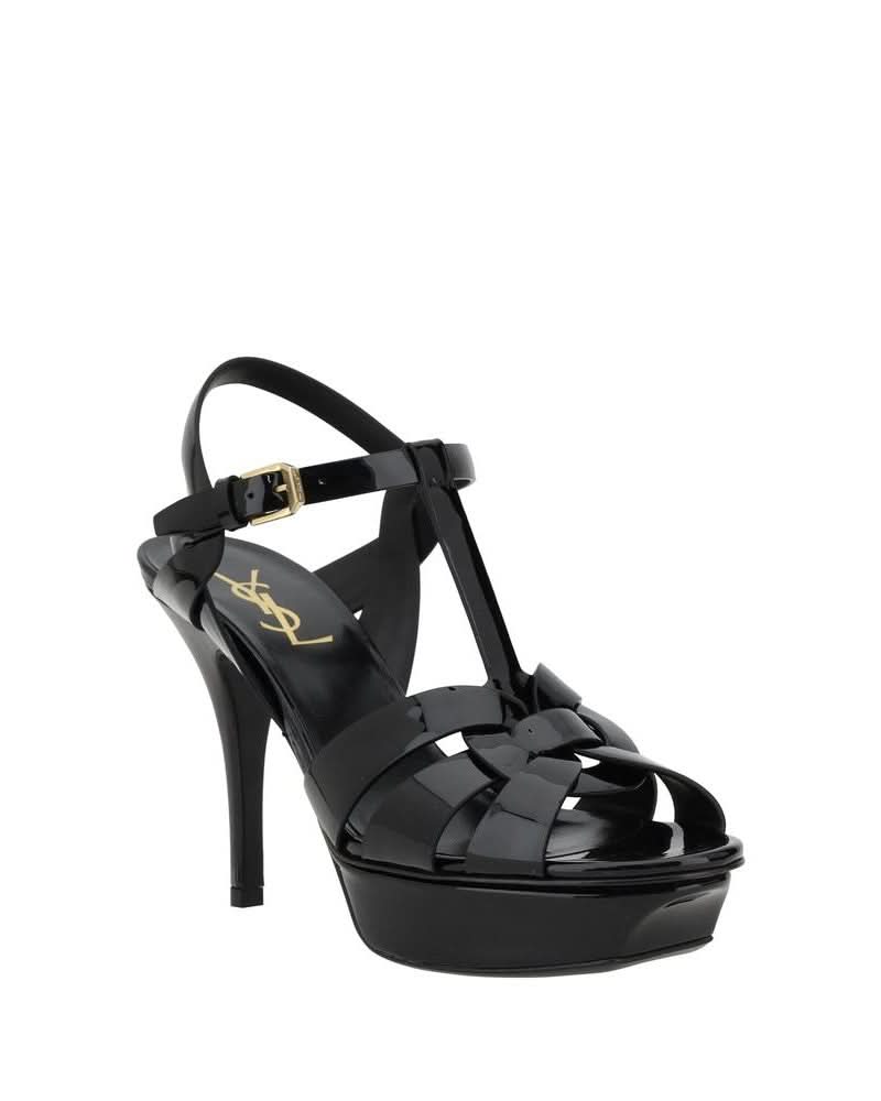 Saint Laurent Black Calf Leather Bos Taurus Stiletto Heel Sandals
