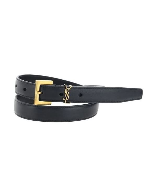 Saint Laurent Black Calf Leather Bos Taurus Thin Belt