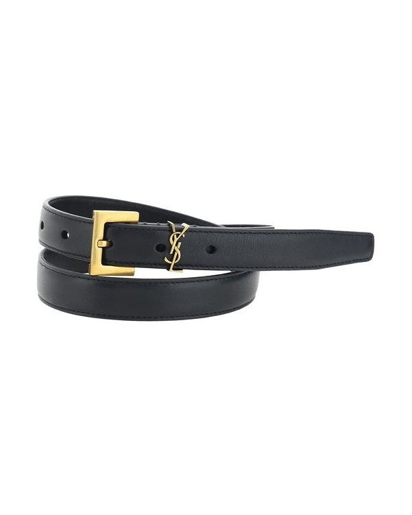 Saint Laurent Black Calf Leather Bos Taurus Thin Belt Glam Steals