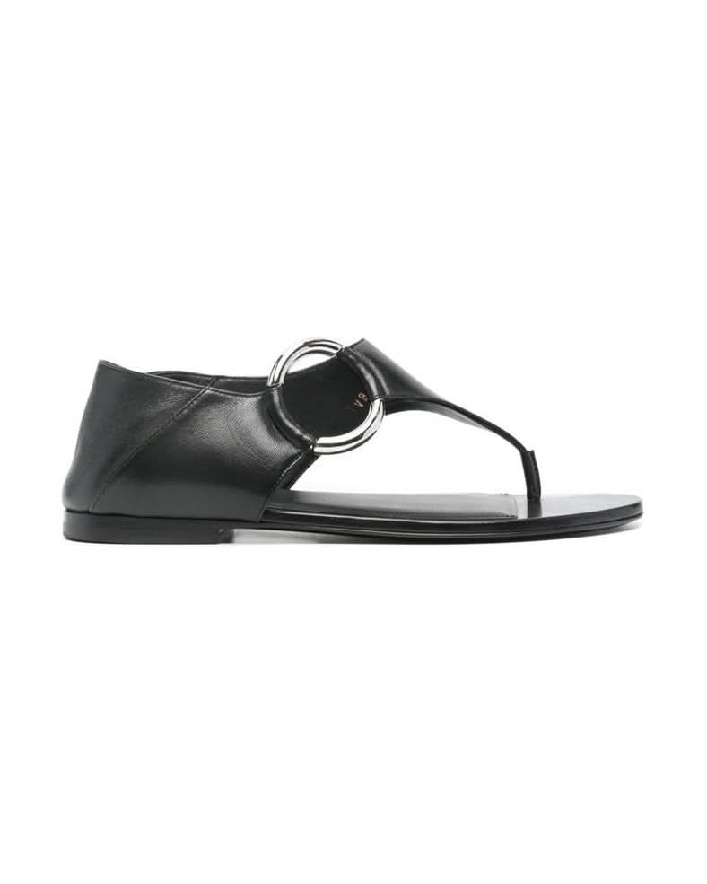 Saint Laurent Black Calfskin Flat Sandals Sandals