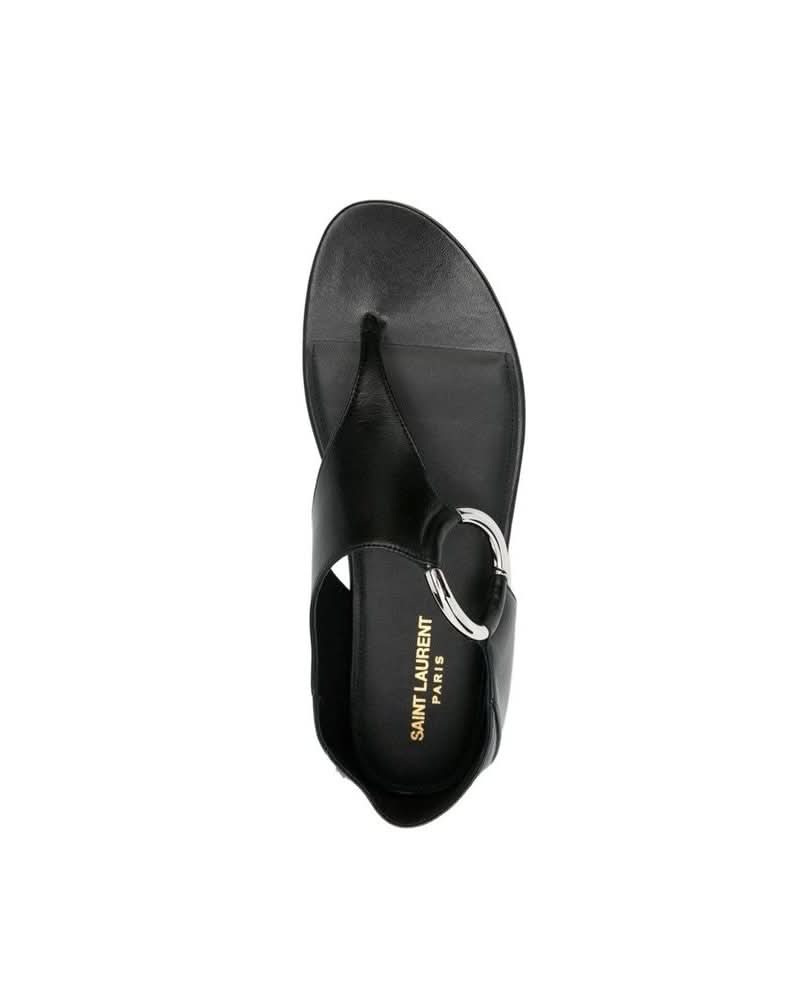 Saint Laurent Black Calfskin Flat Sandals Sandals