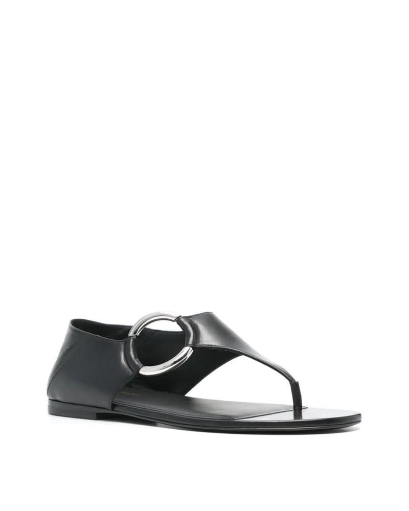 Saint Laurent Black Calfskin Flat Sandals Sandals