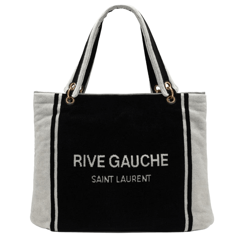 Saint Laurent Black and White Rive Gauche Tote in Terry Cloth Glam Steals