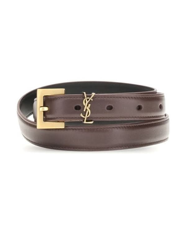 Saint Laurent Brown Calf Leather Bos Taurus Thin Belt