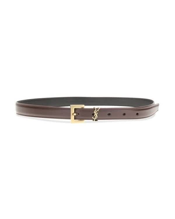 Saint Laurent Brown Calf Leather Bos Taurus Thin Belt