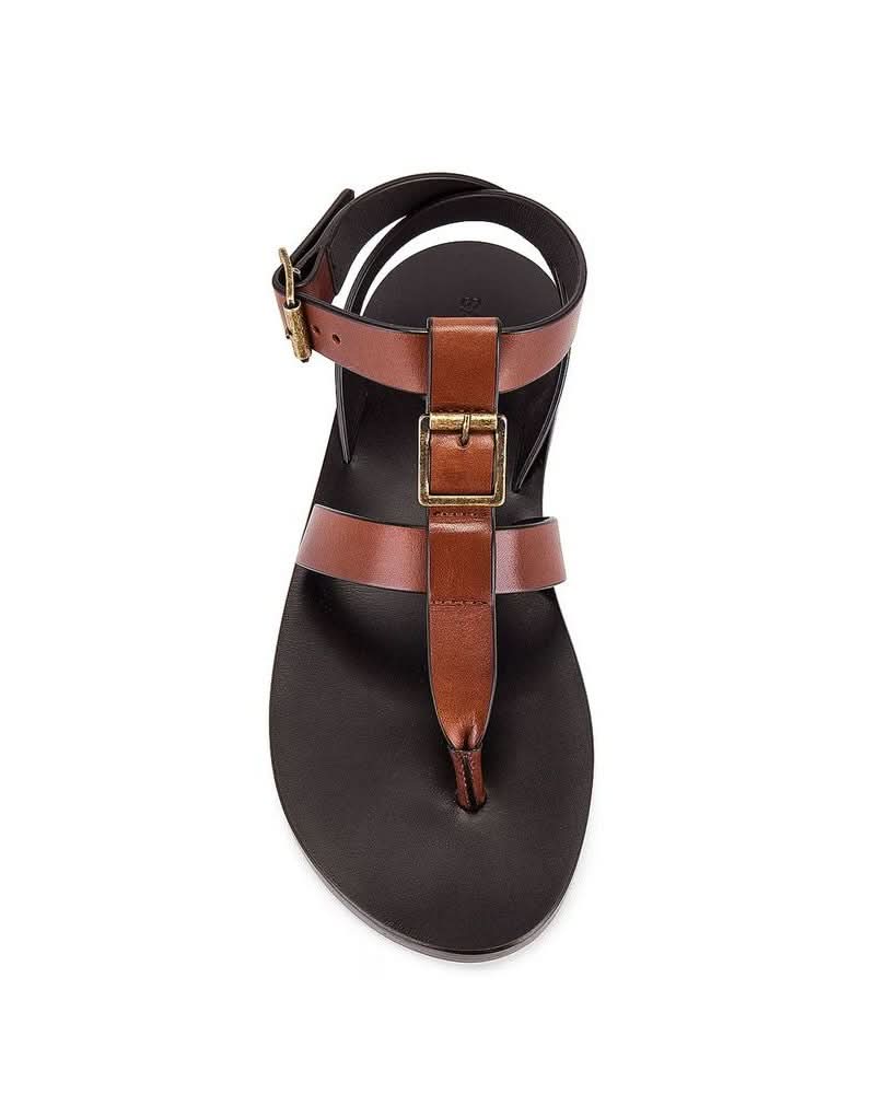 Saint Laurent Brown Calfskin Flip Flop Sandals Sandals
