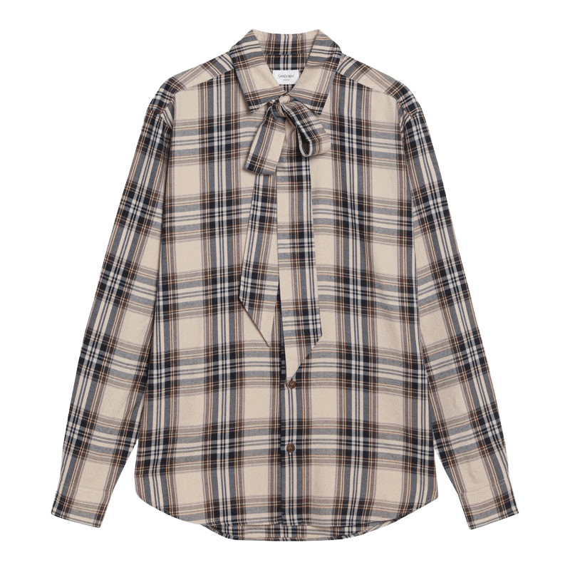 Saint Laurent Cotton Cassandre Lavallière Shirt in Tartan Glam Steals