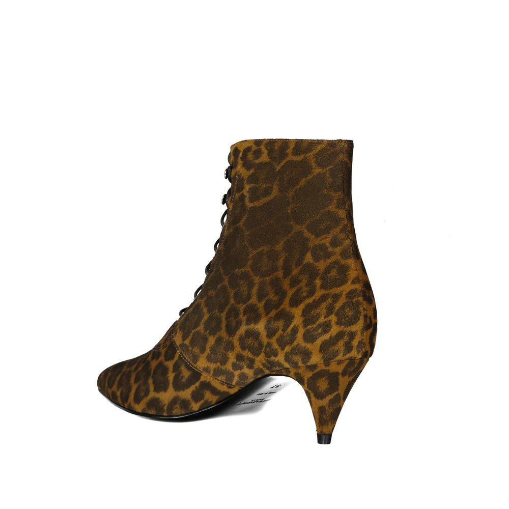 Saint Laurent Lace Kiki Up Leopard Print Ankle Boots Glam Steals