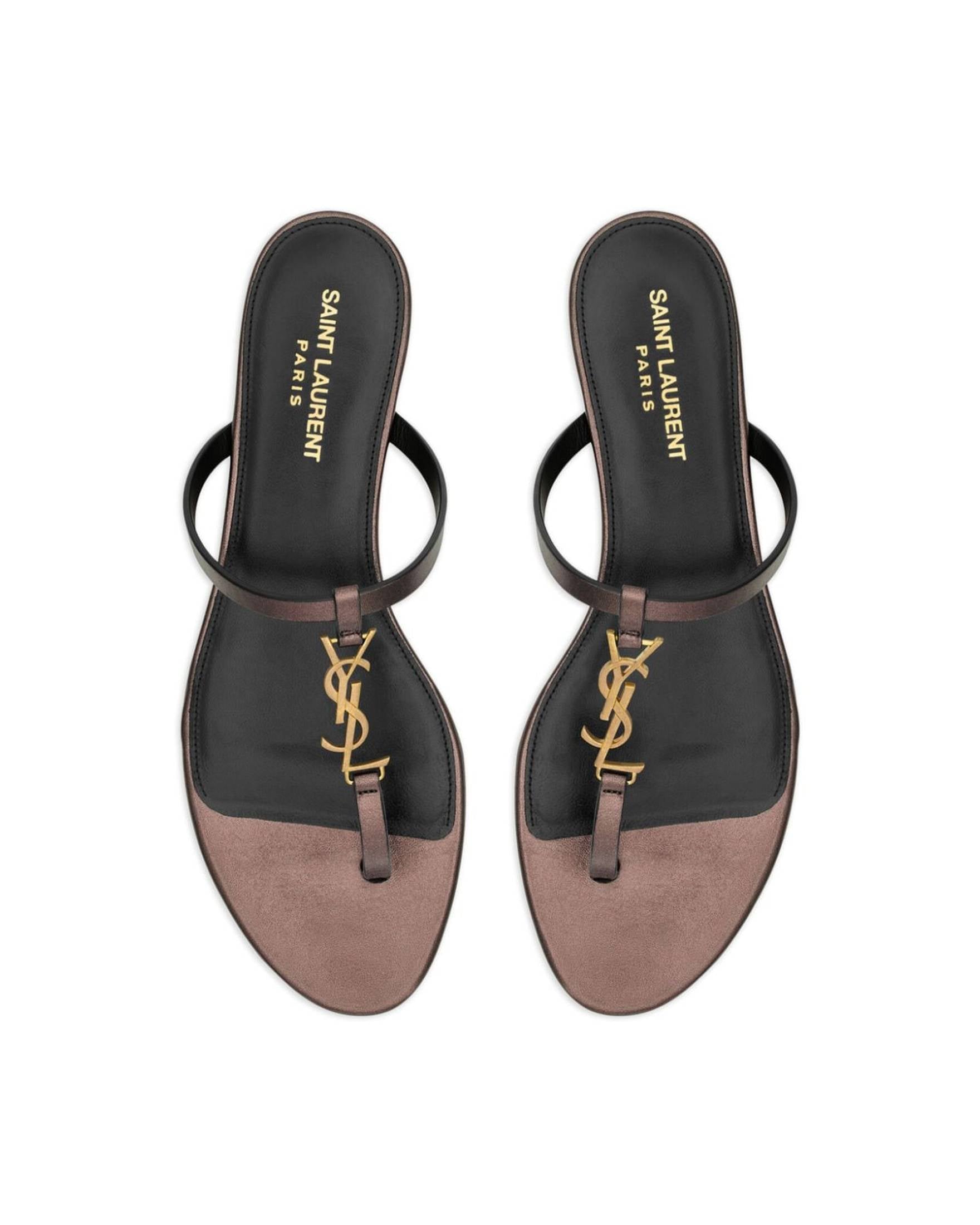 Saint Laurent Leather Cassandre Thong Sandals Glam Steals