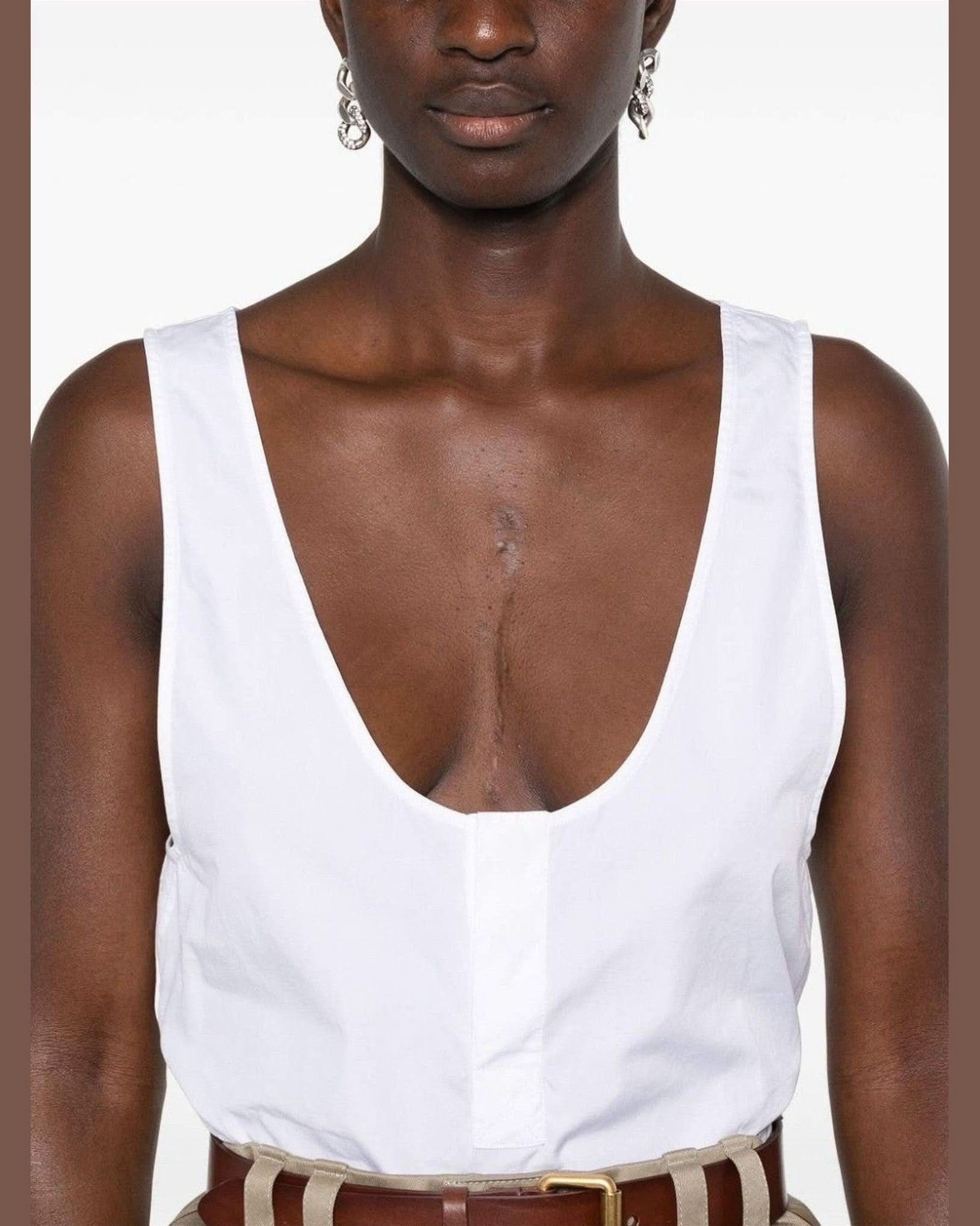Saint Laurent Semi Sheer Henley Tank Top Tank Tops