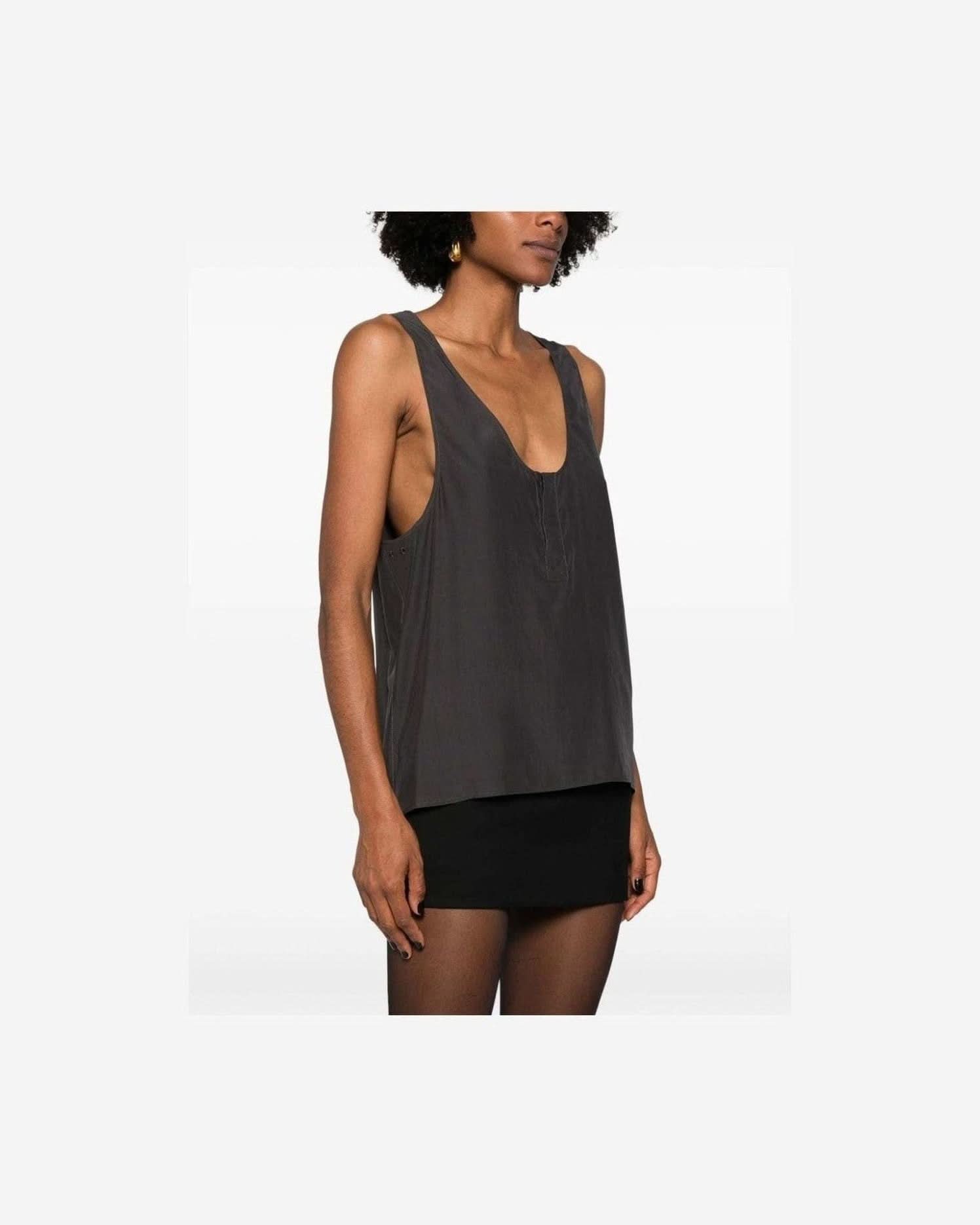 Saint Laurent Silk Henley Neck Tank Top Tank Tops