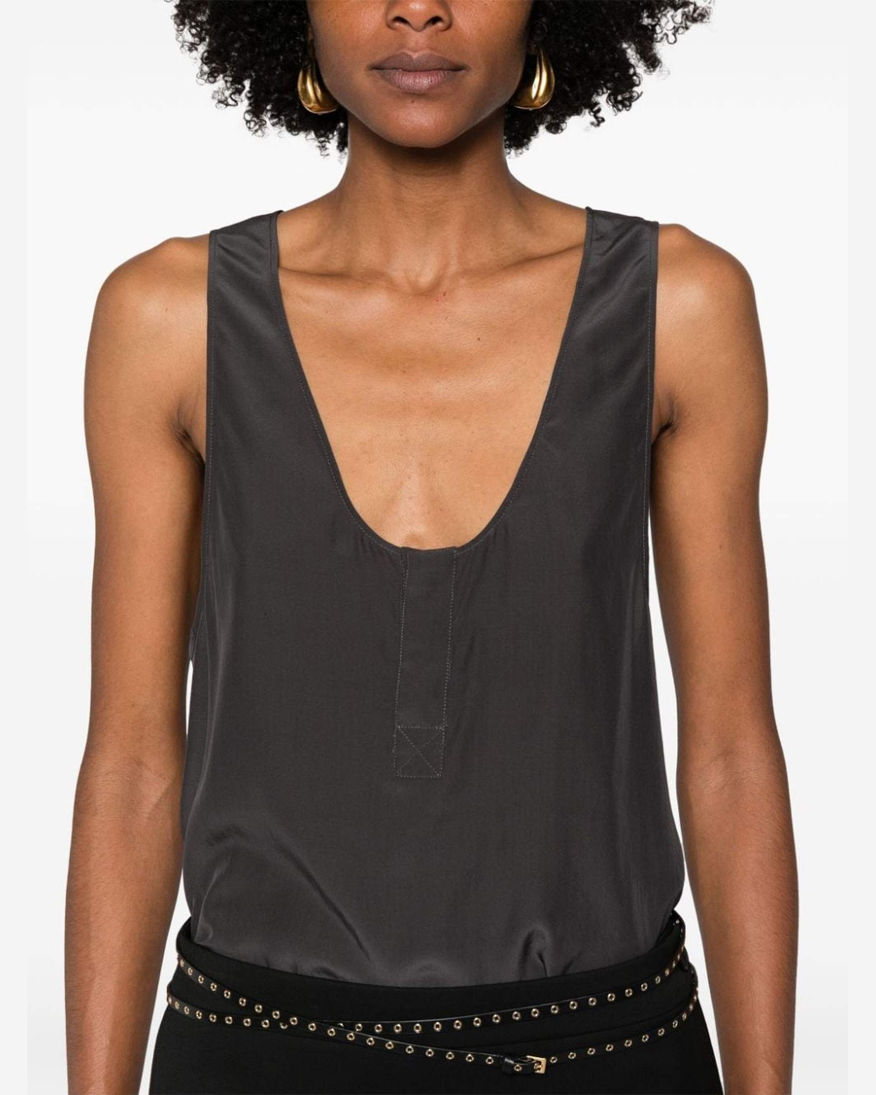 Saint Laurent Silk Henley Neck Tank Top Glam Steals