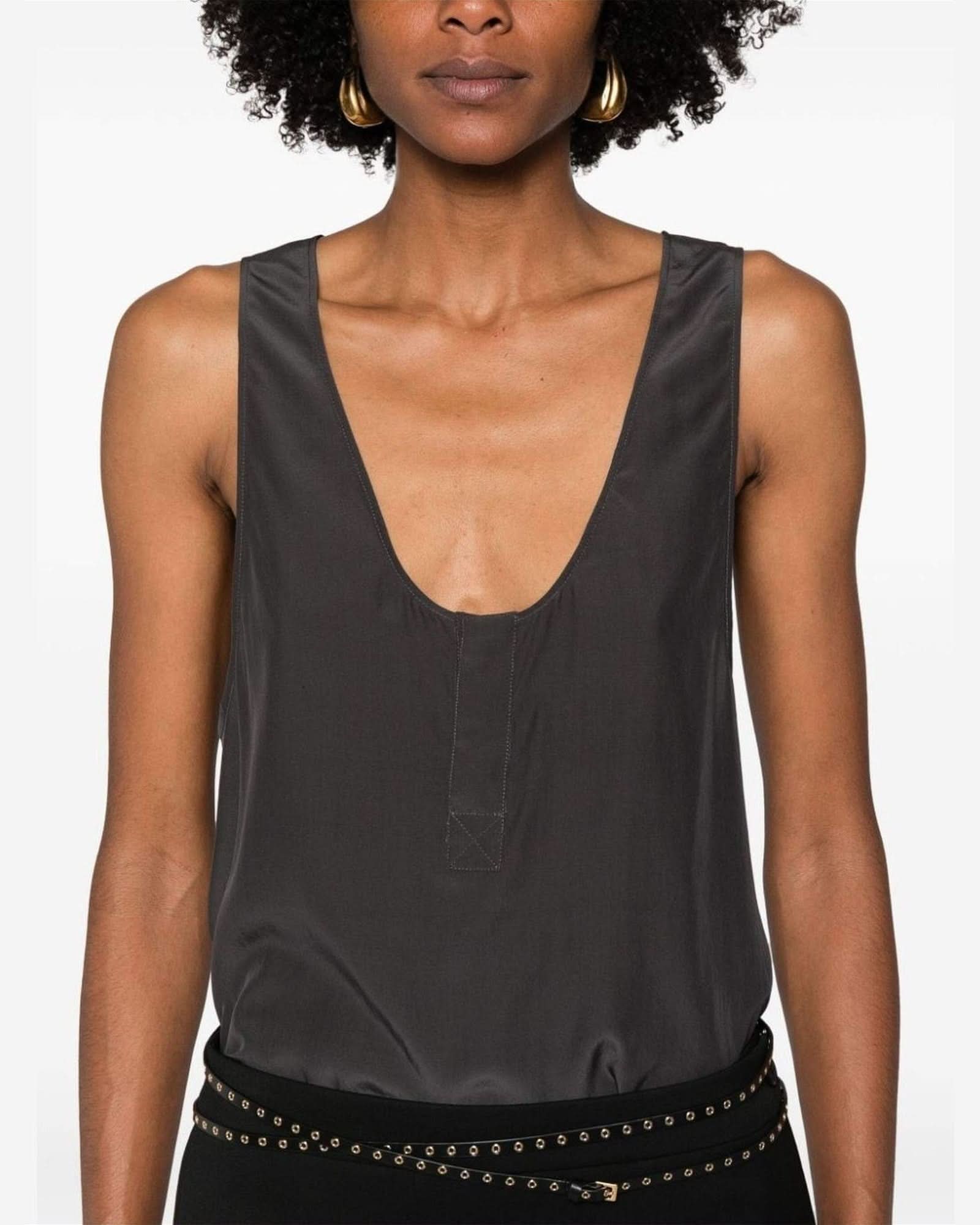 Saint Laurent Silk Henley Neck Tank Top Tank Tops