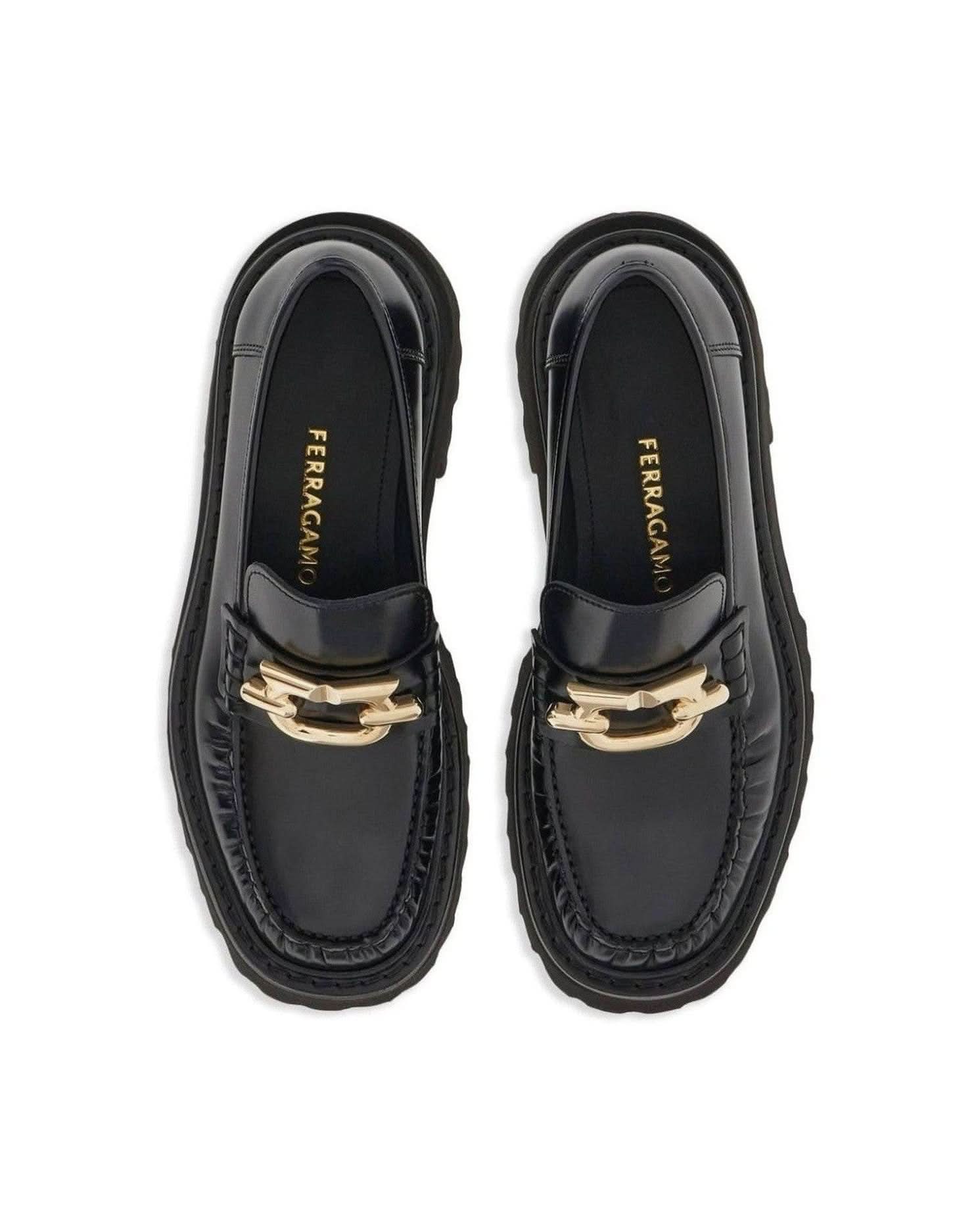 Salvatore Ferragamo Leather Gancini Buckle Loafers Flats