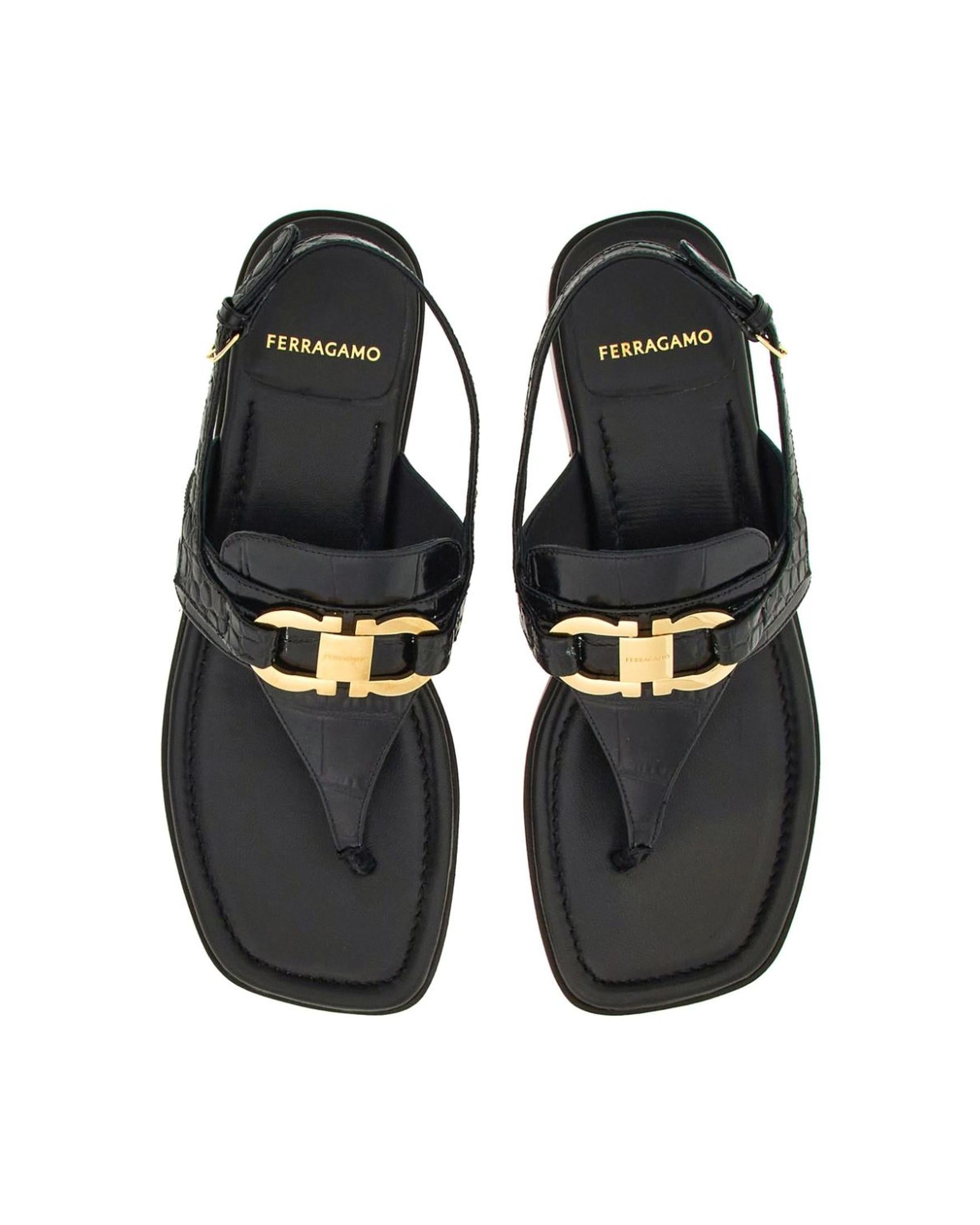 Salvatore Ferragamo Leather Gancini Buckle Sandals Glam Steals