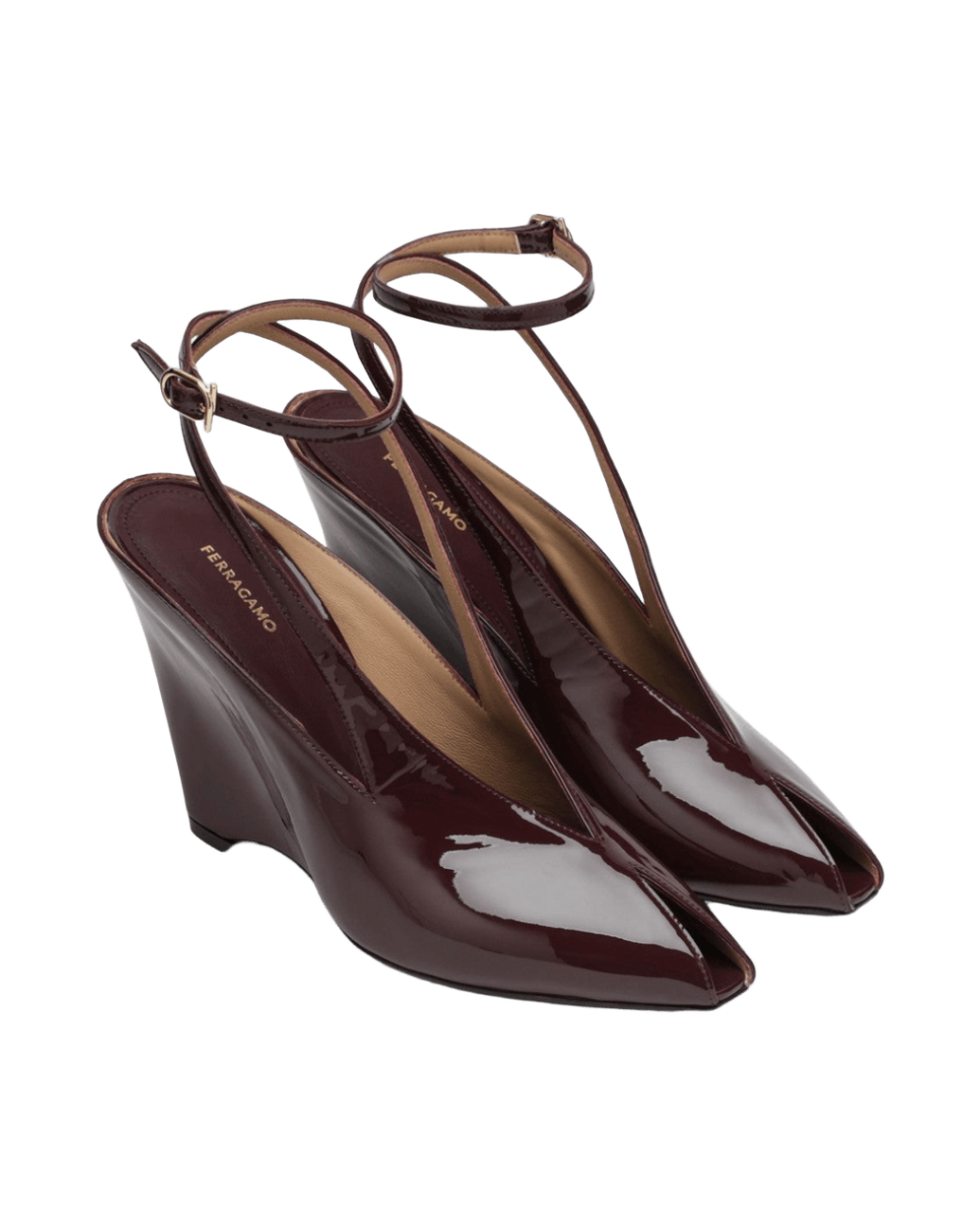 Salvatore Ferragamo Peep Toe Wedge Sandals in Bordeaux Glam Steals