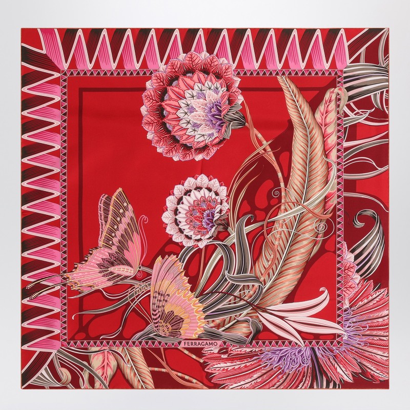 Salvatore Ferragamo Silk Red/bordeaux Scarf with Giada Print Glam Steals