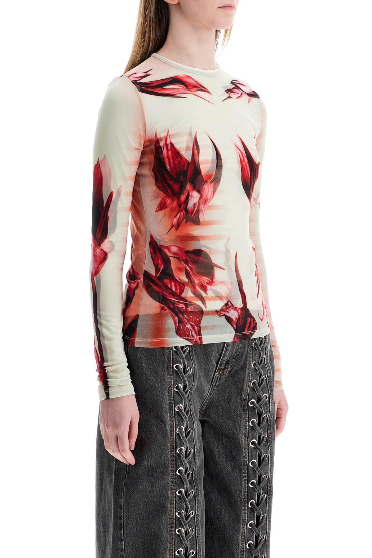 Jean Paul Gaultier Jersey Top With Floral Pattern And Double Mint Layer