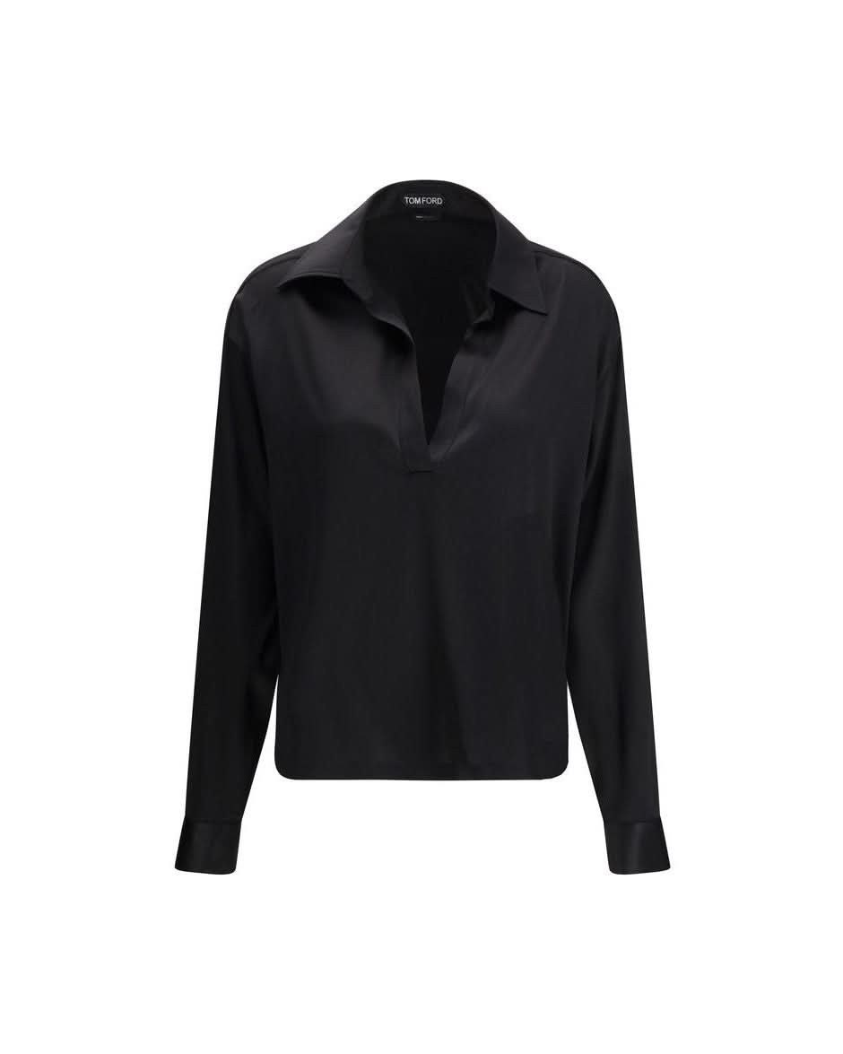 Tom Ford Black Silk Polo Shirt Polos