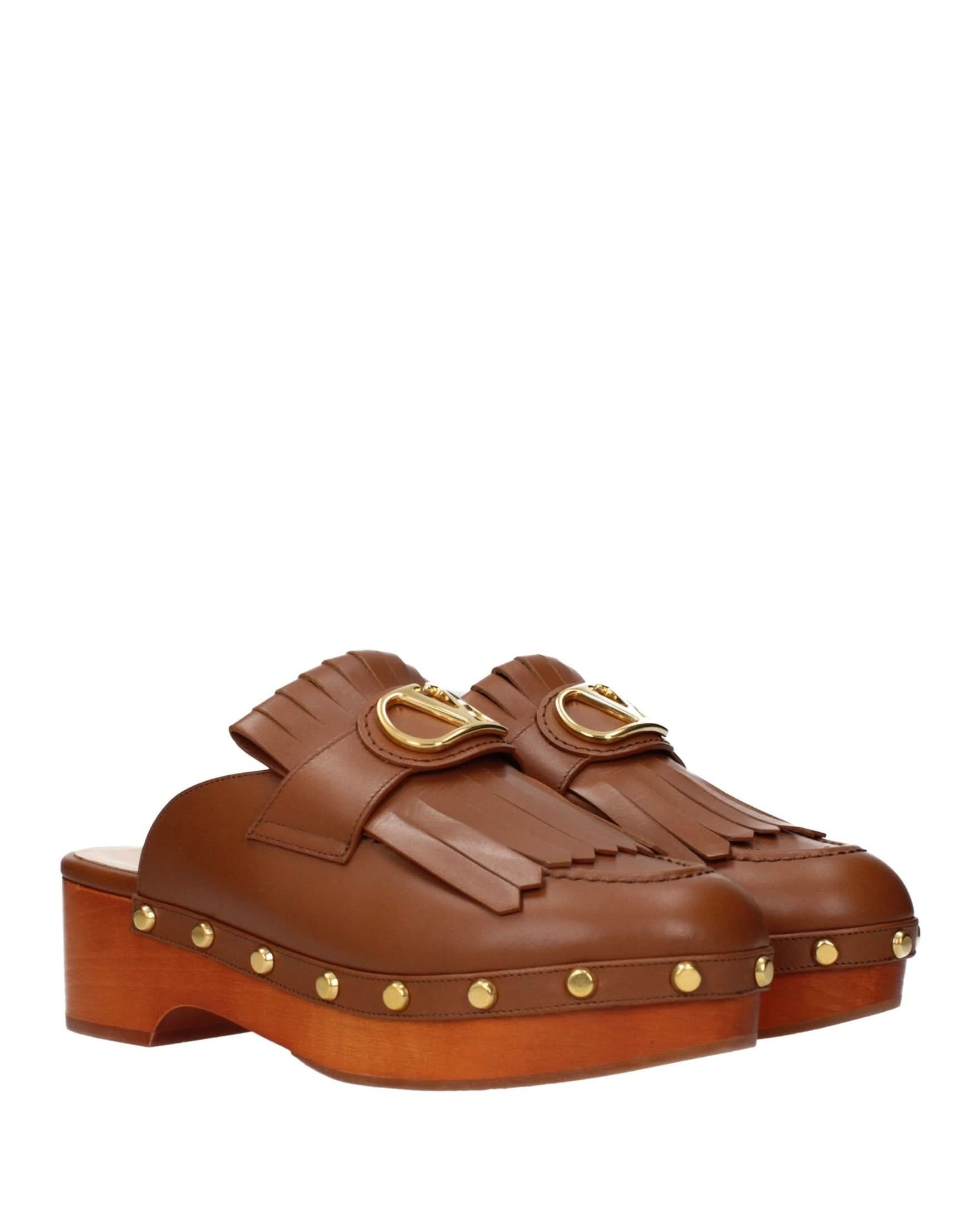 Valentino Garavani Brown Leather Slippers Flats