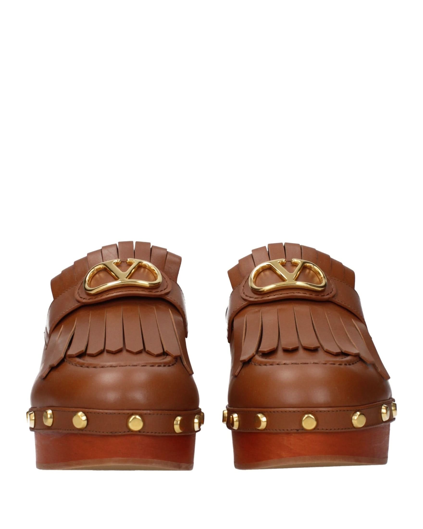 Valentino Garavani Brown Leather Slippers Flats