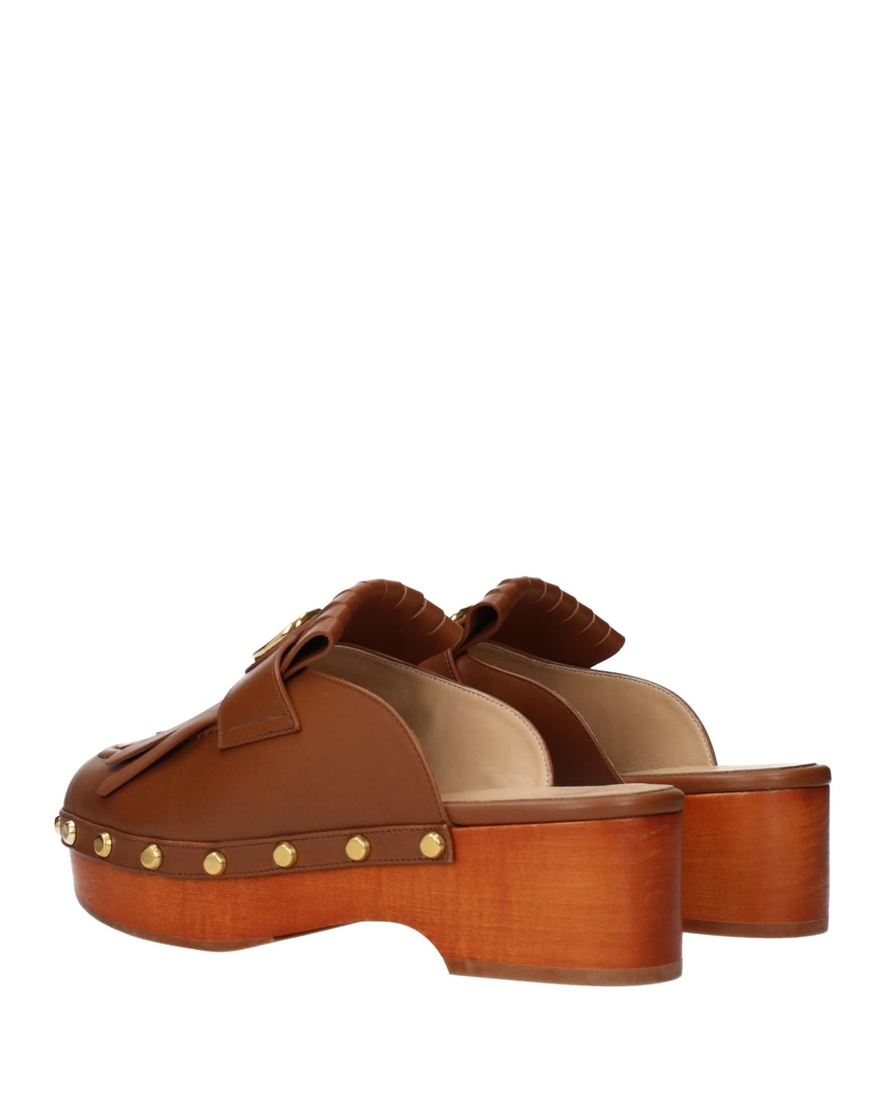 Valentino Garavani Brown Leather Slippers Flats