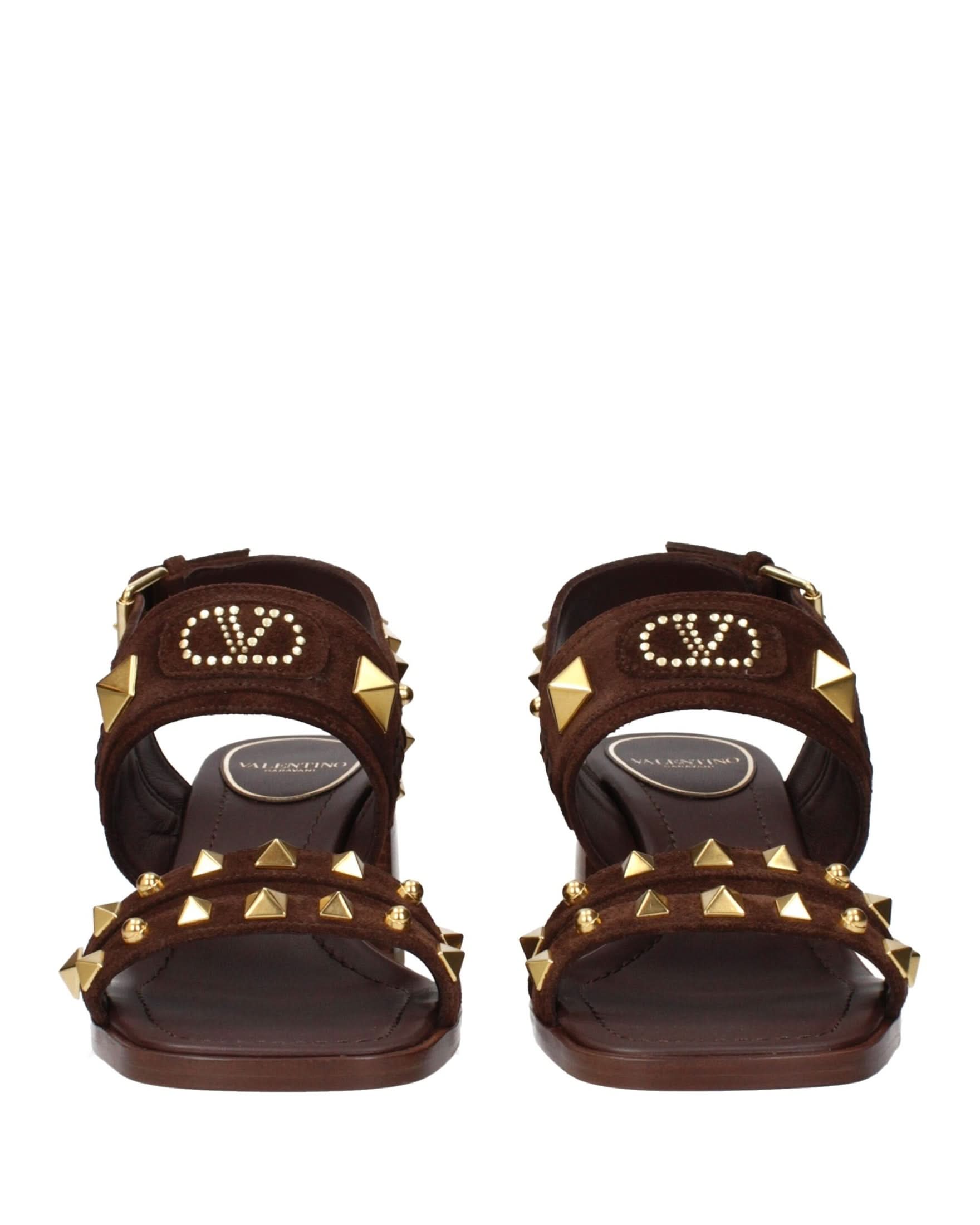 Valentino Garavani Brown Leather Strap Sandals Heels