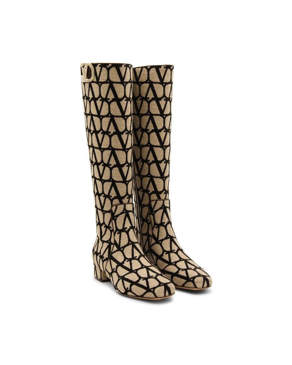 Valentino Garavani Beige Canvas High Heel Boots Glam Steals