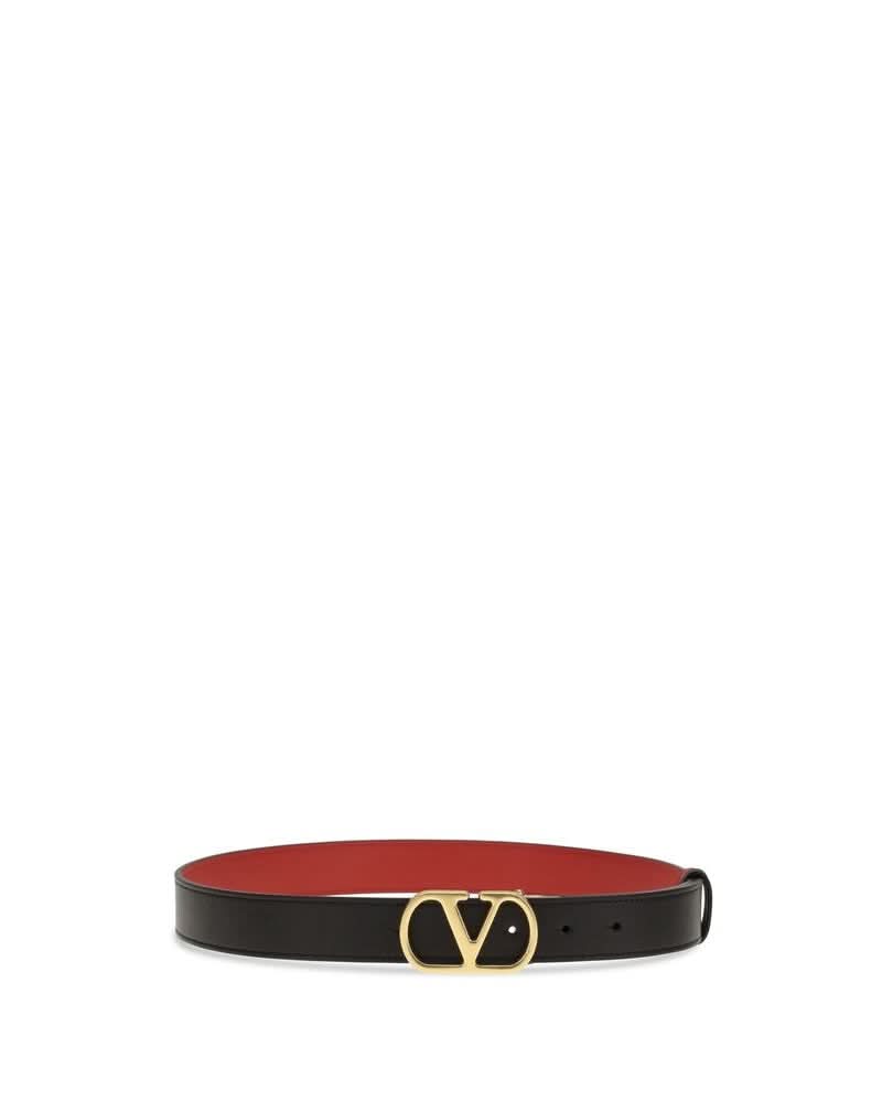 Valentino Garavani Black Calf Leather Bos Taurus Belt Belts
