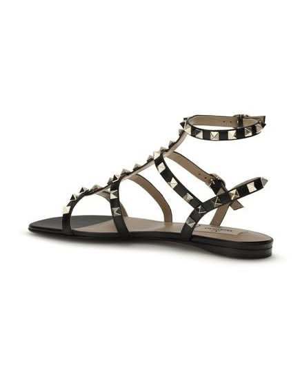 Valentino Garavani Black Calf Leather Bos Taurus Flat Sandals Sandals