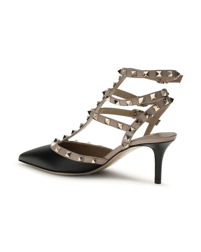 Valentino Garavani Black Calf Leather Bos Taurus Mid Heel Pumps Heels