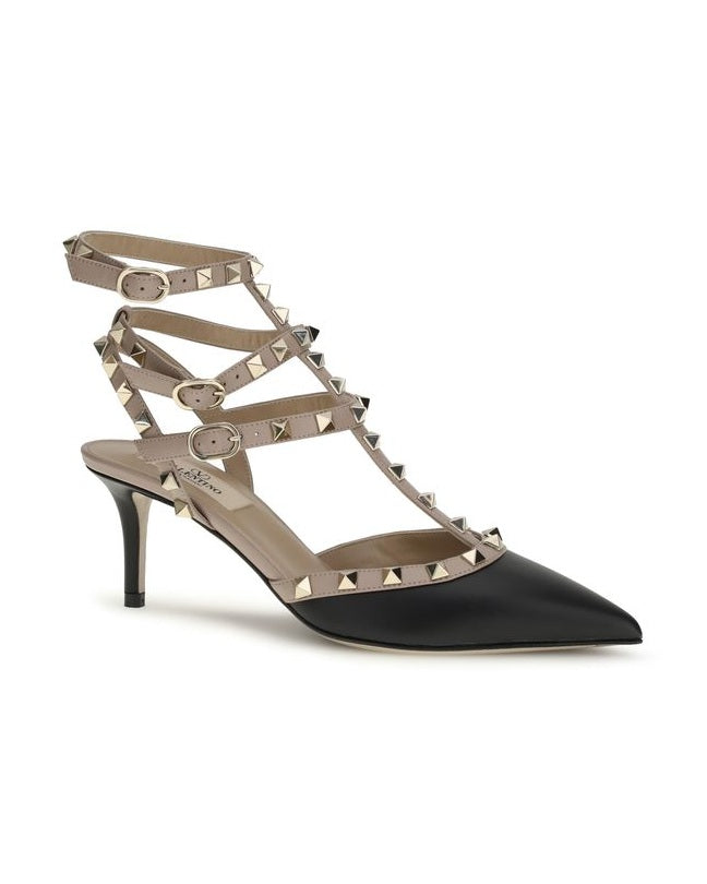 Valentino Garavani Black Calf Leather Bos Taurus Mid Heel Pumps Heels