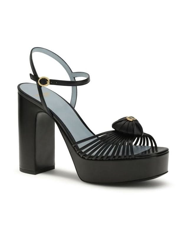 Valentino Garavani Black Calf Leather Bos Taurus Platform Sandals Heels