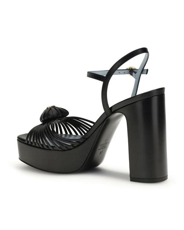 Valentino Garavani Black Calf Leather Bos Taurus Platform Sandals Heels