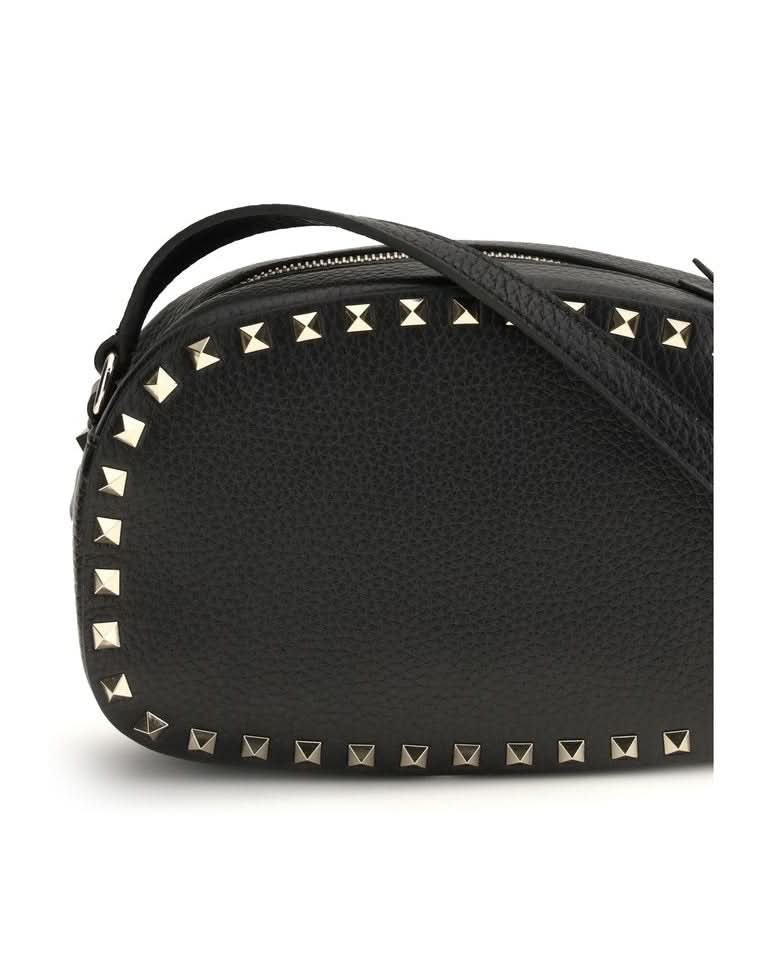 Valentino Garavani Black Calf Leather Bos Taurus Shoulder Bag Shoulder Bags