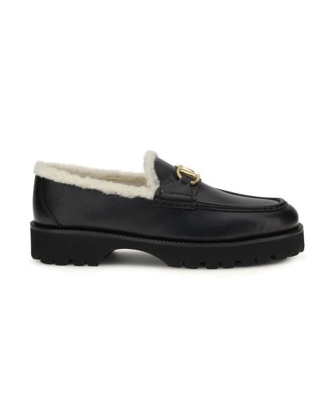 Valentino Garavani Black Calf Leather Bos Taurus Slip On Loafers
