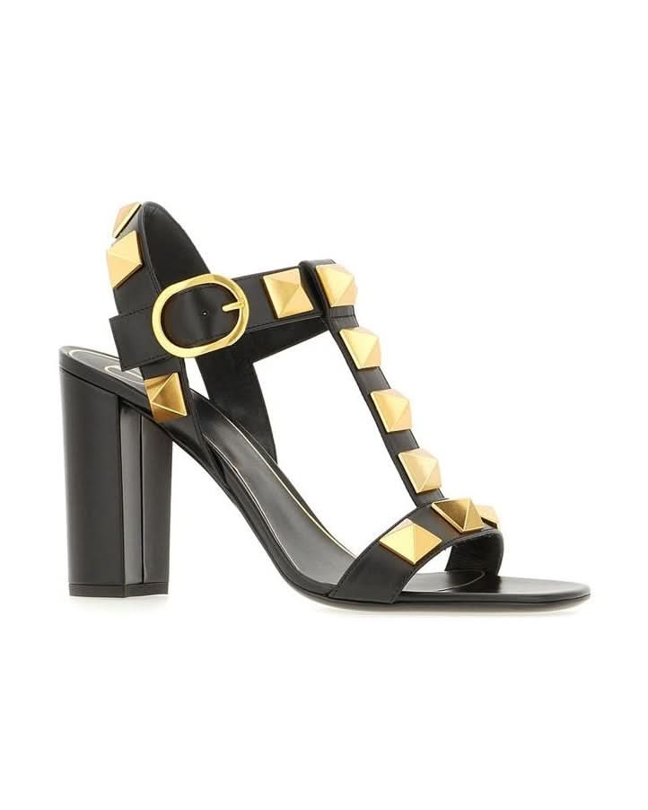 Valentino Garavani Black Calfskin Flat Sandals Heels
