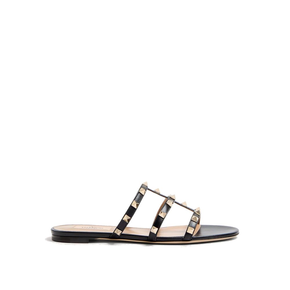 Valentino Garavani Black Calfskin Flat Sandals