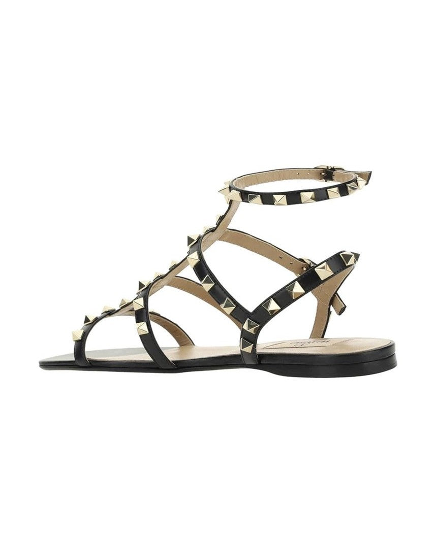 Valentino Garavani Black Calfskin Flat Sandals Glam Steals