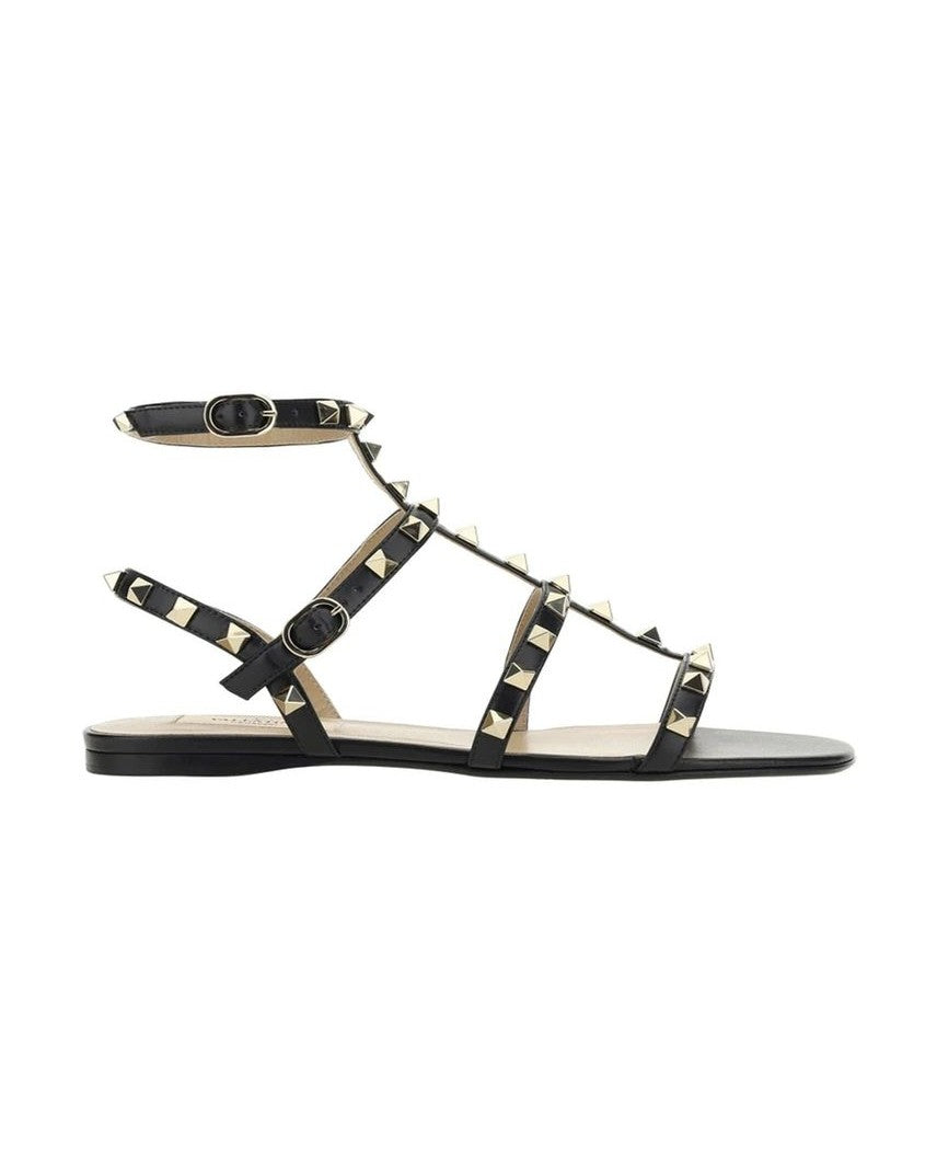 Valentino Garavani Black Calfskin Flat Sandals Glam Steals