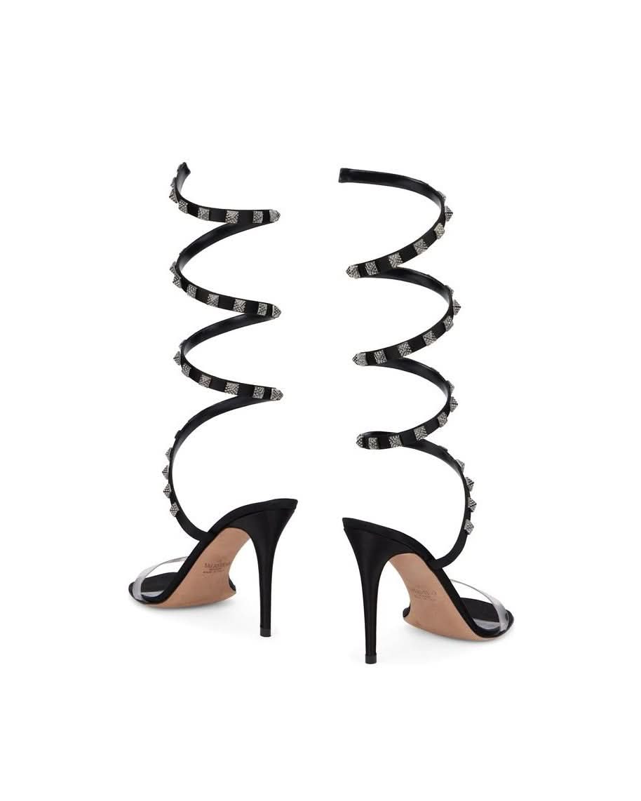 Valentino Garavani Black Leather Lamb Stiletto Heel Sandals