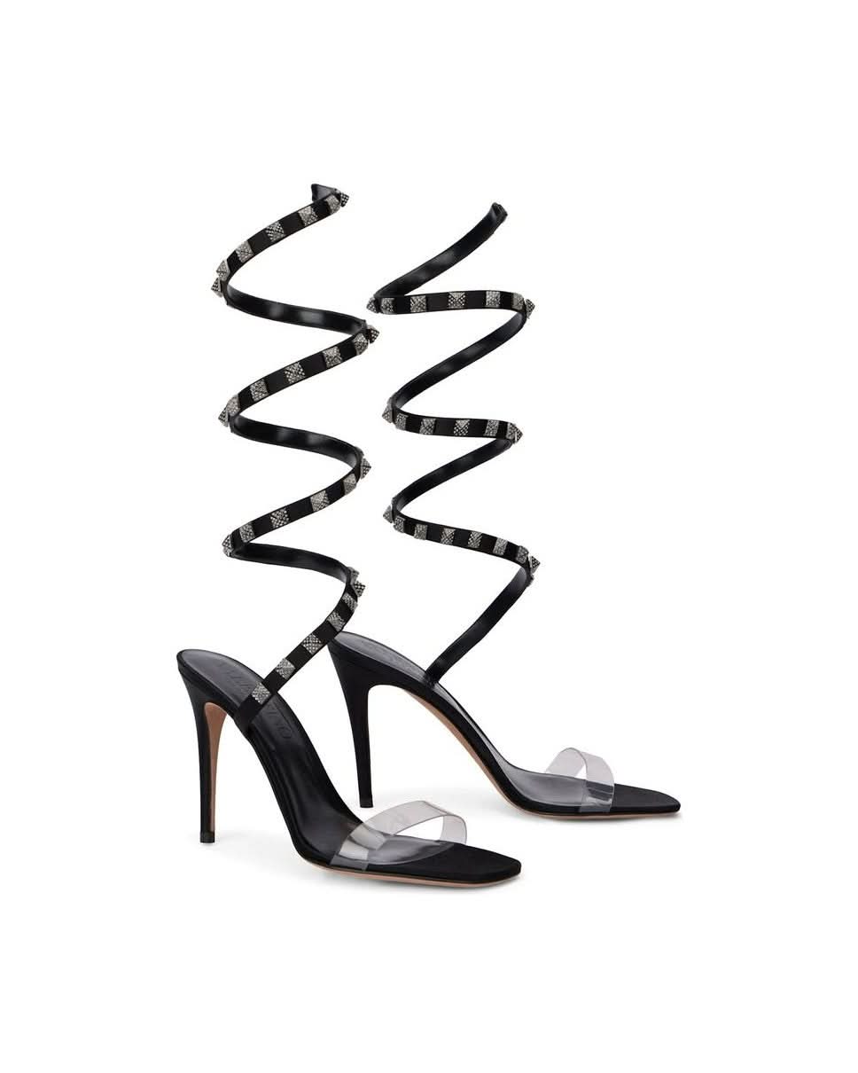 Valentino Garavani Black Leather Lamb Stiletto Heel Sandals