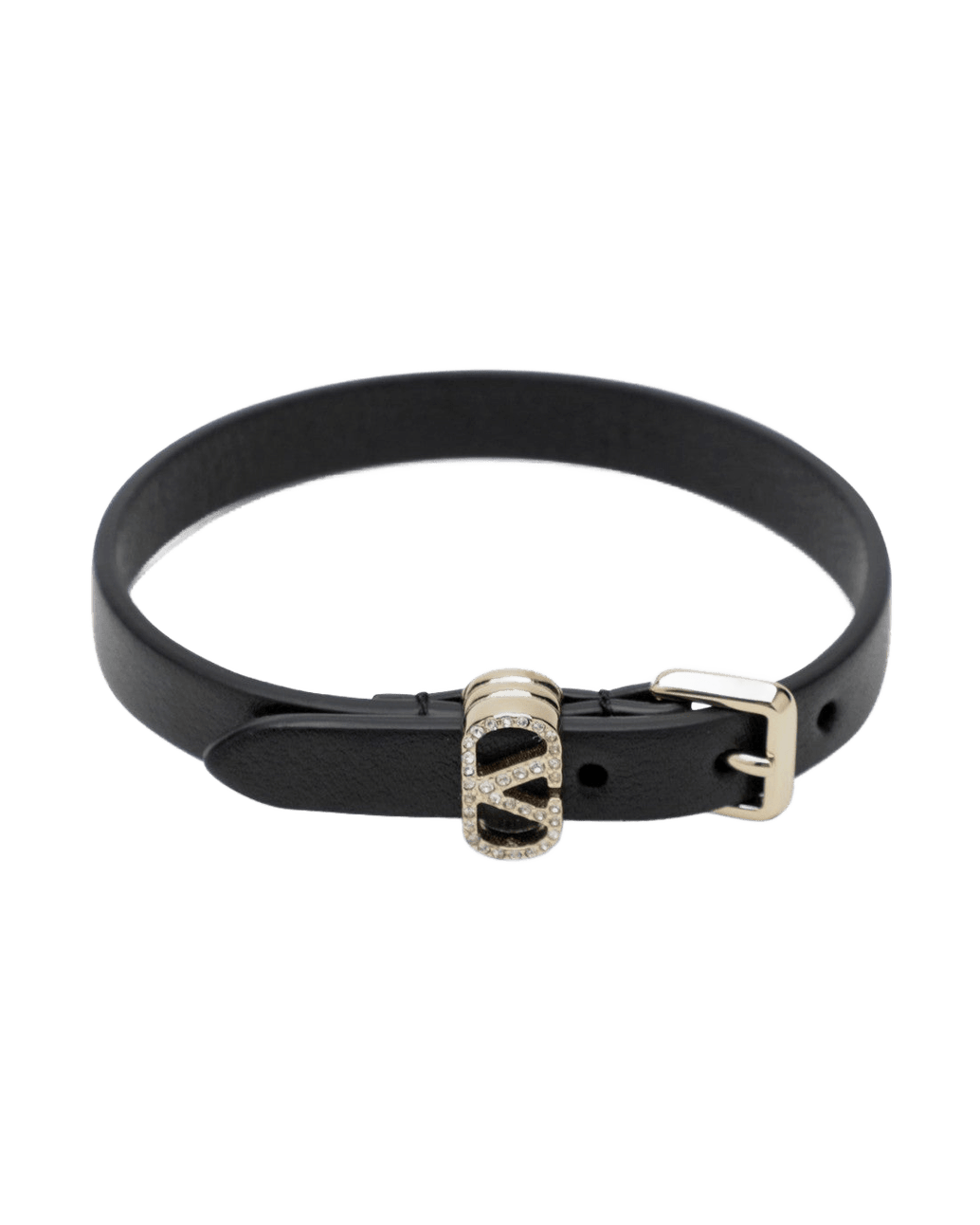 Valentino Garavani Black Leather Ovalette Crystal Bracelet Bracelets